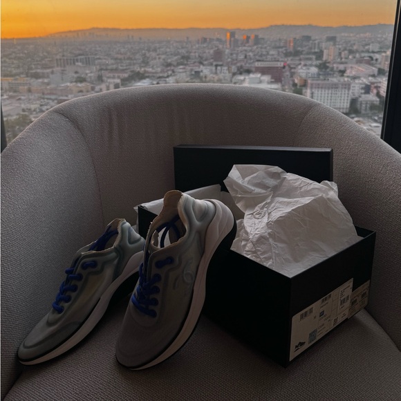 CHANEL White Blue Mesh Sneakers Lace Up Low Top Logo - Picture 2 of 5